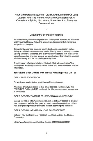 Imagen de portada: Your Mind Greatest Quotes - Quick, Short, Medium Or Long Quotes. Find The Perfect Your Mind Quotations For All Occasions - Spicing Up Letters, Speeches, And Everyday Conversations. 9781489114310