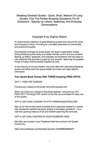 Imagen de portada: Breaking Greatest Quotes - Quick, Short, Medium Or Long Quotes. Find The Perfect Breaking Quotations For All Occasions - Spicing Up Letters, Speeches, And Everyday Conversations. 9781489114426