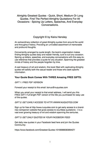 صورة الغلاف: Almighty Greatest Quotes - Quick, Short, Medium Or Long Quotes. Find The Perfect Almighty Quotations For All Occasions - Spicing Up Letters, Speeches, And Everyday Conversations. 9781489114464