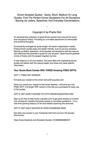 Imagen de portada: Driven Greatest Quotes - Quick, Short, Medium Or Long Quotes. Find The Perfect Driven Quotations For All Occasions - Spicing Up Letters, Speeches, And Everyday Conversations. 9781489114655