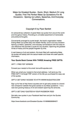 Titelbild: Make Up Greatest Quotes - Quick, Short, Medium Or Long Quotes. Find The Perfect Make Up Quotations For All Occasions - Spicing Up Letters, Speeches, And Everyday Conversations. 9781489114686