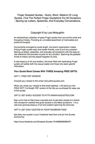 Cover image: Finger Greatest Quotes - Quick, Short, Medium Or Long Quotes. Find The Perfect Finger Quotations For All Occasions - Spicing Up Letters, Speeches, And Everyday Conversations. 9781489114723