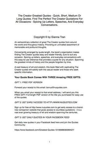 Cover image: The Creator Greatest Quotes - Quick, Short, Medium Or Long Quotes. Find The Perfect The Creator Quotations For All Occasions - Spicing Up Letters, Speeches, And Everyday Conversations. 9781489114754