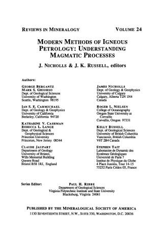 Cover image: Modern Methods of Igneous Petrology 1st edition 9780939950294
