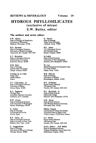 Cover image: Hydrous Phyllosilicates 1st edition 9780939950232
