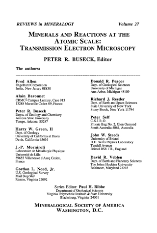 Cover image: Minerals and Reactions at the Atomic Scale 1st edition 9780939950324
