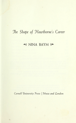 Cover image: The Shape of Hawthorne's Career 9780801409967