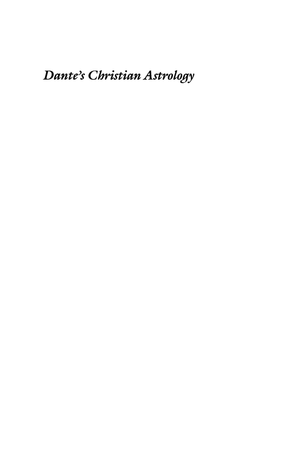 Dante’s Christian Astrology