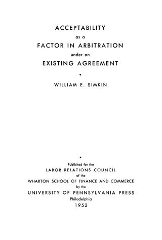 Imagen de portada: Acceptability as a Factor in Arbitration Under an Existing Agreement 9781512807011
