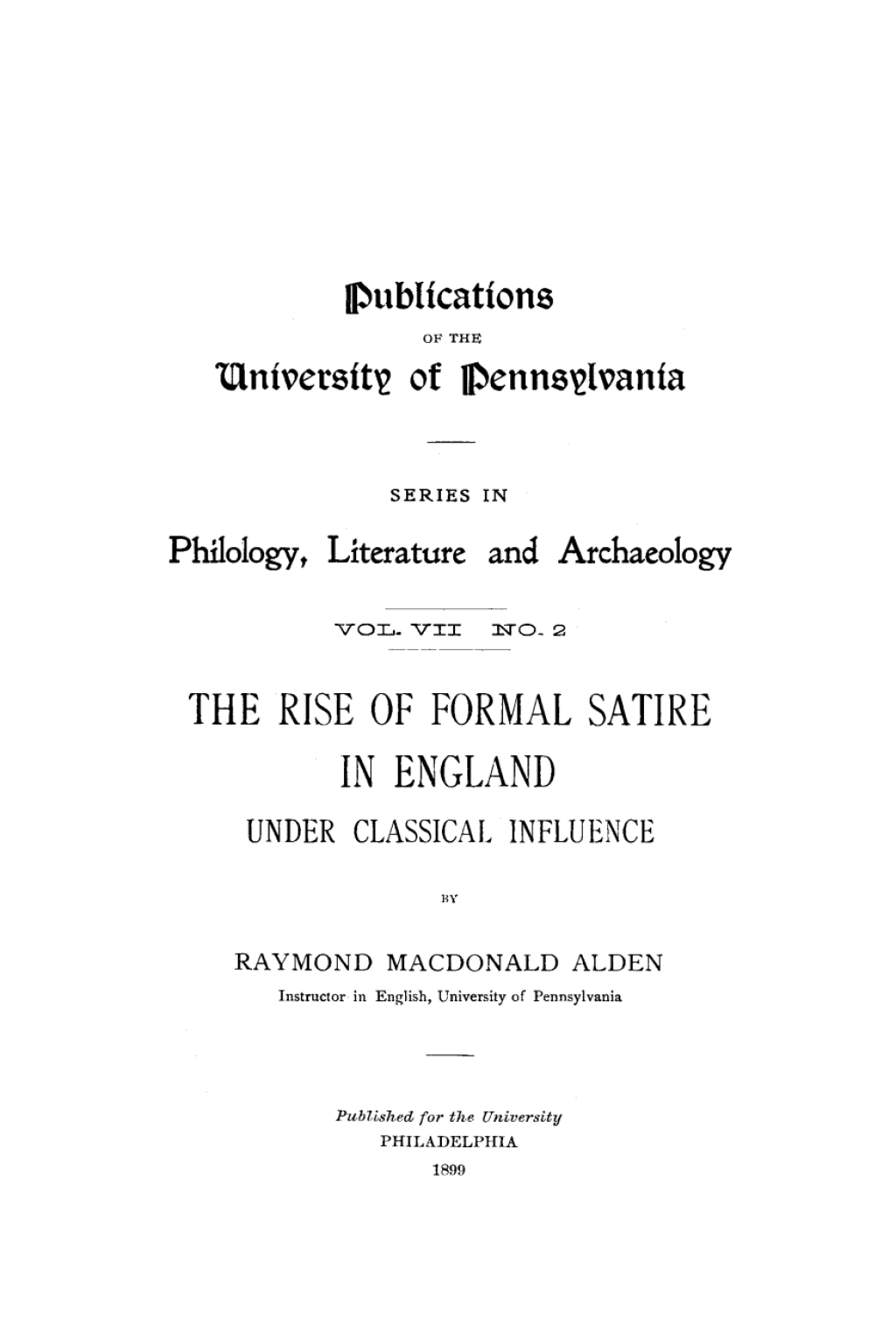 The Rise of Formal Satire in England Under Classical Influence eBook