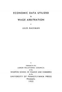 Cover image: Economic Data Utilized in Wage Arbitration 9781512809985