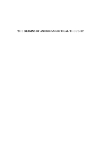 Cover image: The Origins of American Critical Thought, 1810-1835 9781512810967