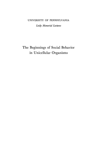 Cover image: The Beginnings of Social Behavior in Unicellular Organisms 9781512812503