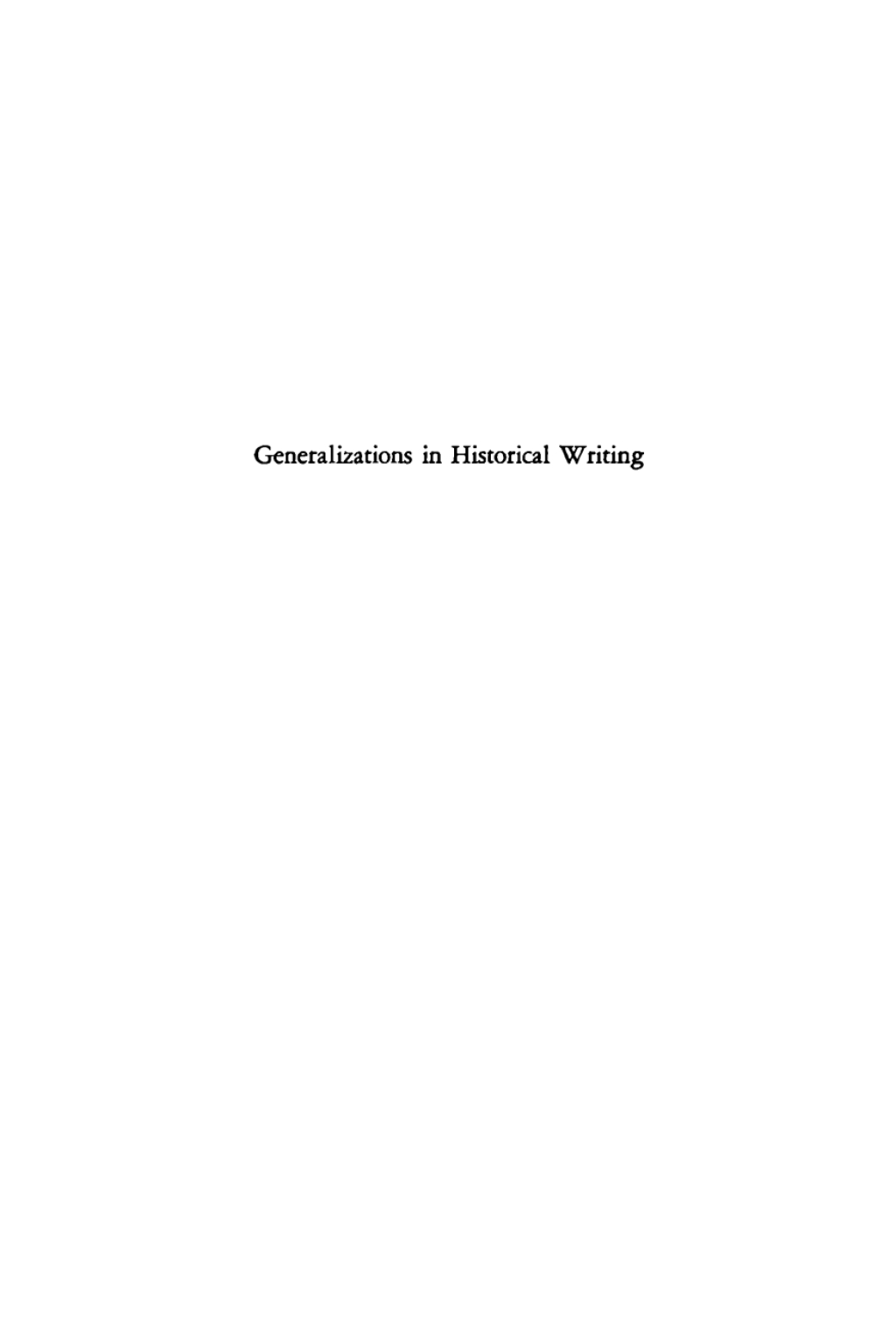 Generalizations in Historical Writing