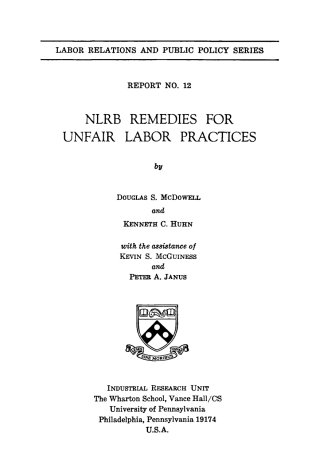 Cover image: NLRB Remedies for Unfair Labor Practices 9780812290905