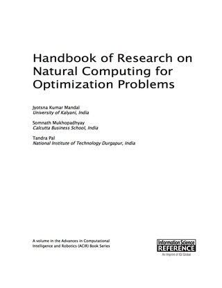 Cover image: Handbook of Research on Natural Computing for Optimization Problems 9781522500582
