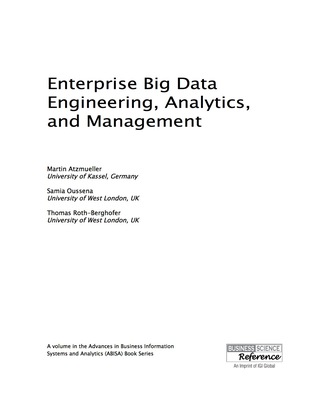 Cover image: Enterprise Big Data Engineering, Analytics, and Management 9781522502937