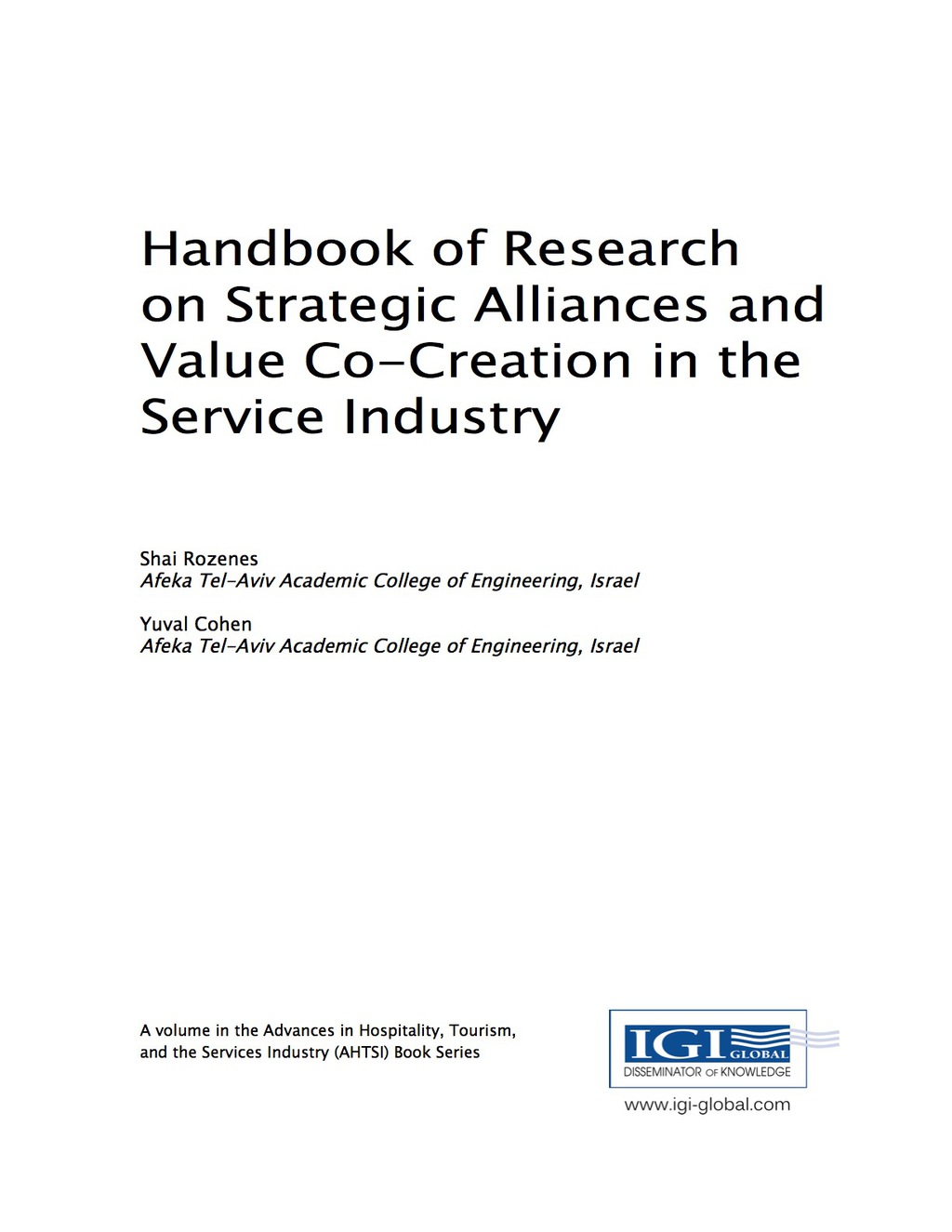 Handbook of Research on Strategic Alliances and Value Co-Creation in the Service Industry