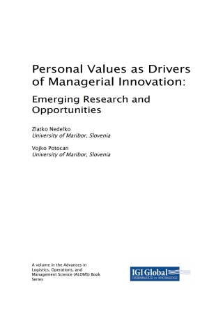 Imagen de portada: Personal Values as Drivers of Managerial Innovation: Emerging Research and Opportunities 9781522532507