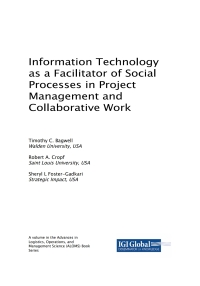 Cover image: Information Technology as a Facilitator of Social Processes in Project Management and Collaborative Work 9781522534716