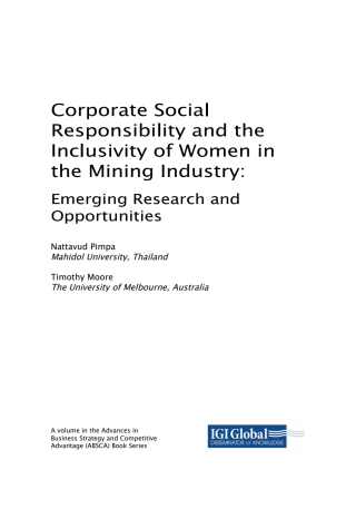 Imagen de portada: Corporate Social Responsibility and the Inclusivity of Women in the Mining Industry: Emerging Research and Opportunities 9781522538110