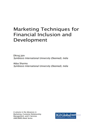 Cover image: Marketing Techniques for Financial Inclusion and Development 9781522540359