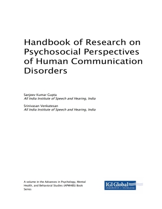 Cover image: Handbook of Research on Psychosocial Perspectives of Human Communication Disorders 9781522549550