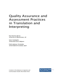Imagen de portada: Quality Assurance and Assessment Practices in Translation and Interpreting 9781522552253