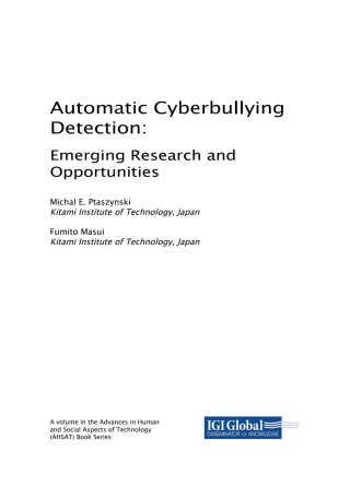 Cover image: Automatic Cyberbullying Detection: Emerging Research and Opportunities 9781522552499