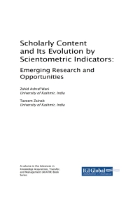 Cover image: Scholarly Content and Its Evolution by Scientometric Indicators 9781522559450