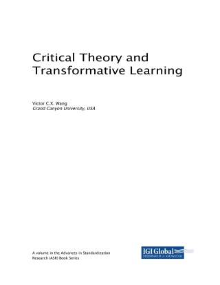 Cover image: Critical Theory and Transformative Learning 9781522560869