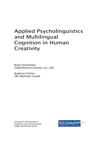 Imagen de portada: Applied Psycholinguistics and Multilingual Cognition in Human Creativity 9781522569923
