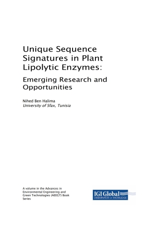 Cover image: Unique Sequence Signatures in Plant Lipolytic Enzymes: Emerging Research and Opportunities 9781522574828