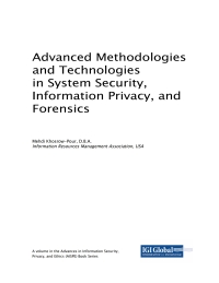 صورة الغلاف: Advanced Methodologies and Technologies in System Security, Information Privacy, and Forensics 9781522574927