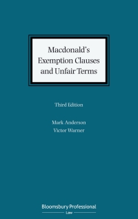 Cover image: Macdonald's Exemption Clauses and Unfair Terms 3rd edition 9781526503718