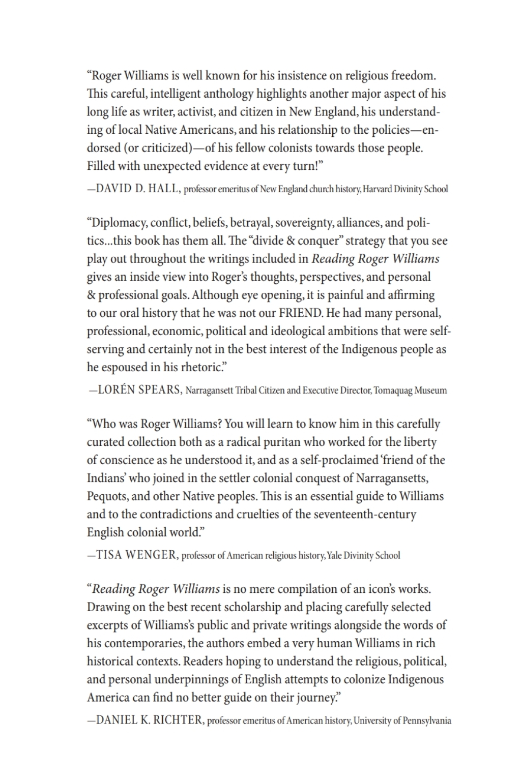 Reading Roger Williams Rogue Puritans, Indigenous Nations, and the Founding of America—a DocumentaryHistory