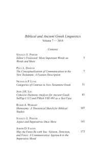 Cover image: Biblical and Ancient Greek Linguistics, Volume 7 9781532673467