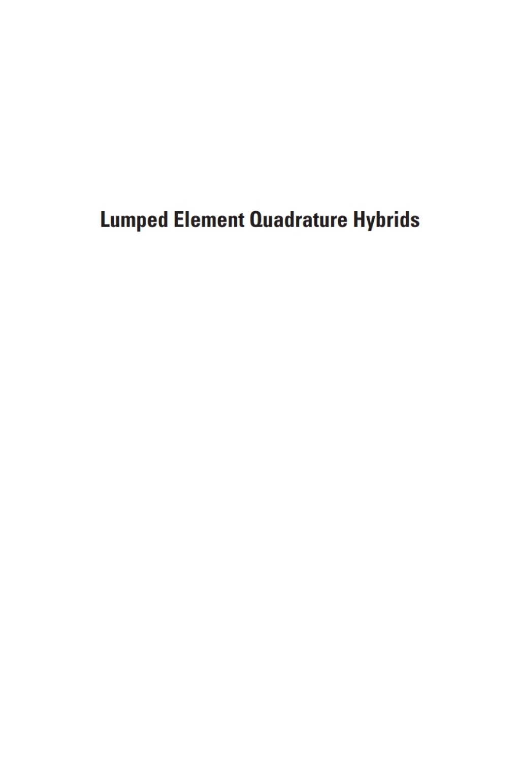 Lumped Element Quadrature Hybrids 1st Edition