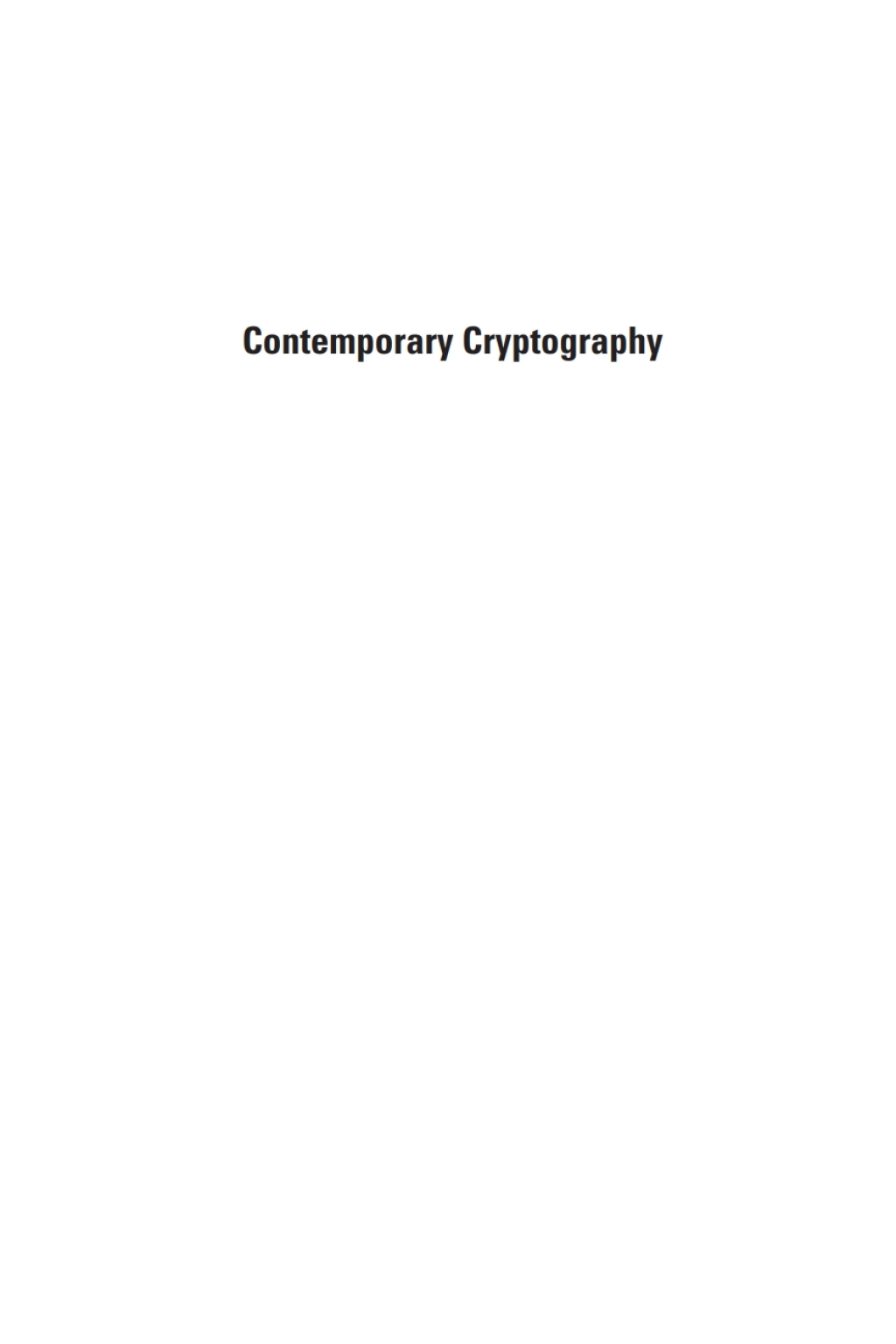 Contemporary Cryptography 1st Edition