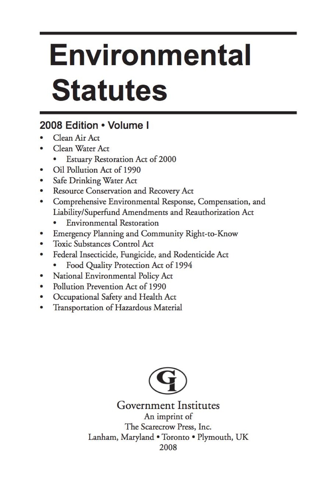 Environmental Statutes 127th Edition