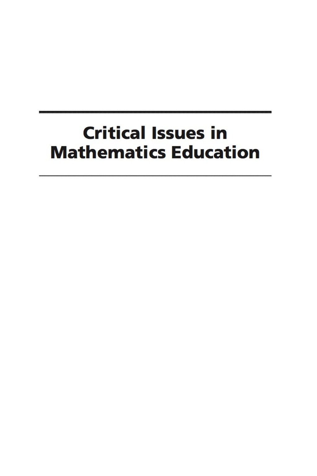 Critical Issues in Mathematics Education