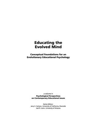 Cover image: Educating the Evolved Mind: Conceptual Foundations for an Evolutionary Educational Psychology 9781593116118