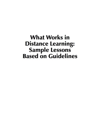 Cover image: What Works in Distance Learning: Sample Lessons Based on Guidelines 9781593118846