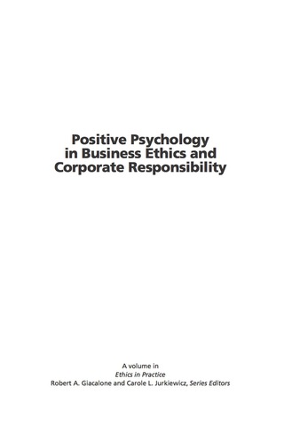 Cover image: Positive Psychology in Business Ethics and Corporate Responsibility 9781593113223