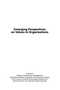 Cover image: Emerging Perspectives on Values in Organizations 9781593110642