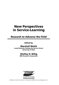 Cover image: New Perspectives in Service Learning: Research to Advance the Field 9781593111571
