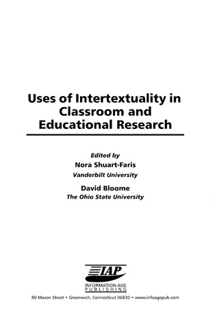 Cover image: Uses of Intertextuality in Classroom and Educational Research 9781593111496