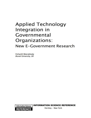 Imagen de portada: Applied Technology Integration in Governmental Organizations: New E-Government Research 9781609601621