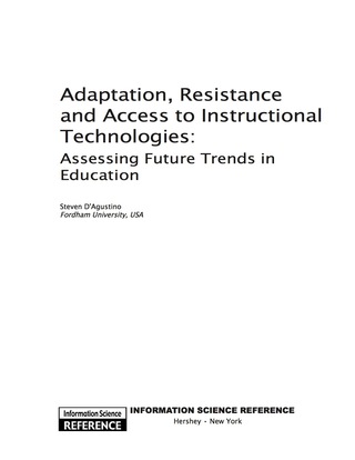 Cover image: Adaptation, Resistance and Access to Instructional Technologies: Assessing Future Trends In Education 9781616928544