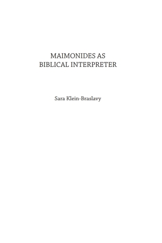 Cover image: Maimonides as Biblical Interpreter 9781936235285